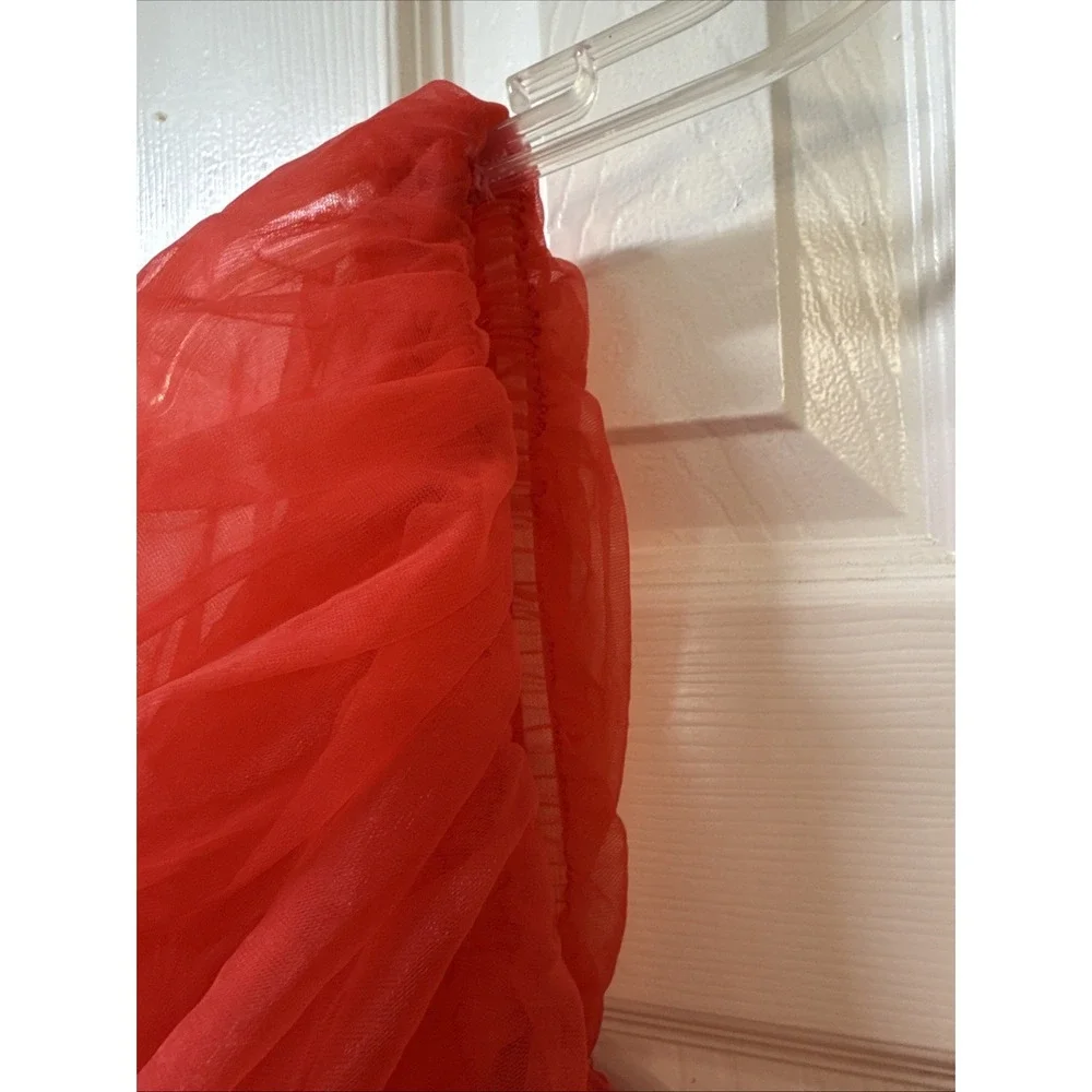 Vtg Red Chiffon Union Made Full Maxi Sweetheart Prom‎ Party Dress Puff Sleeves - Picture 5 of 16